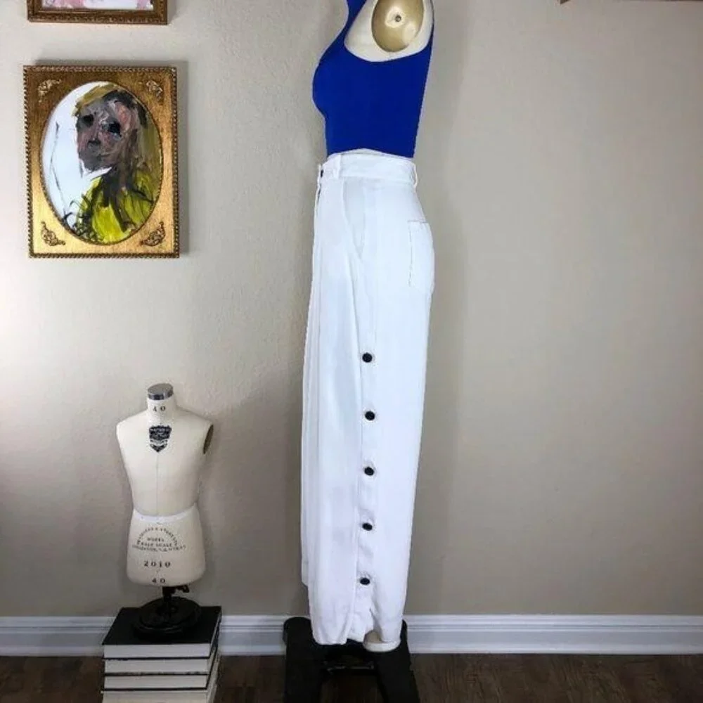 Maiyet Off White Cropped Button Pants Tuxedo Side - Picture 4 of 6